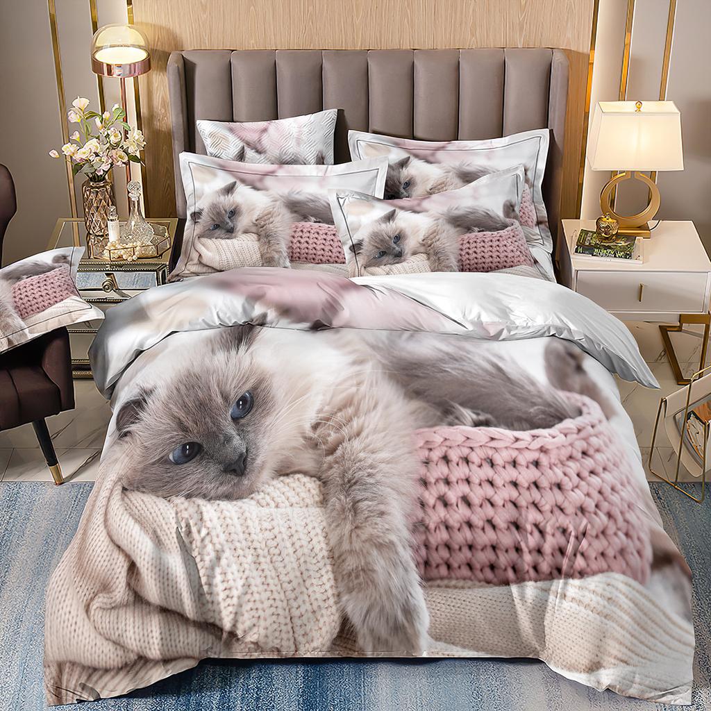 Комплект постельного белья с 3D милыми волками, кошкой и собакой, милый пододеяльник, пододеяльник, покрывало в этническом стиле с дикими животными и наволочками