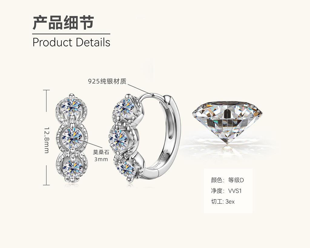 Silvere Glam New Retro-designed Moissanite Earrings S925 Sterling Silver, Fashionable And Elegant Ear Rings, Cool And Trendy Ear Accessories
