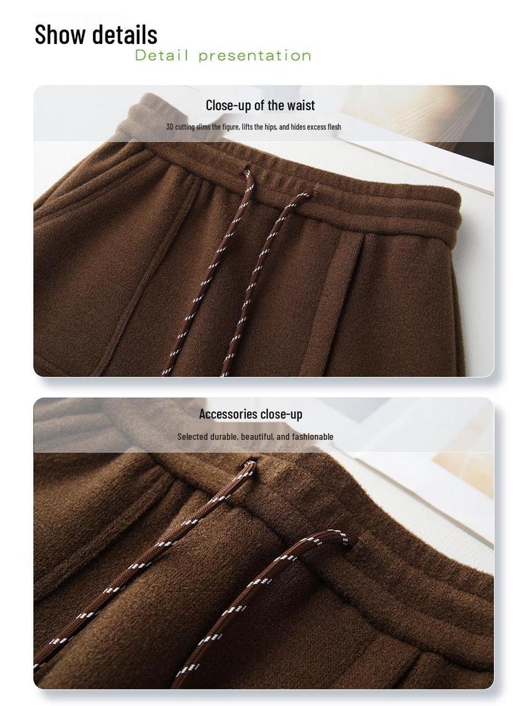 2024 Хаки Шерстяная Юбка Миди для Женщин – Осень/Зима, Эластичная Талия, Прямая Облегающая с Разрезом Спереди, Длина до Щиколотки