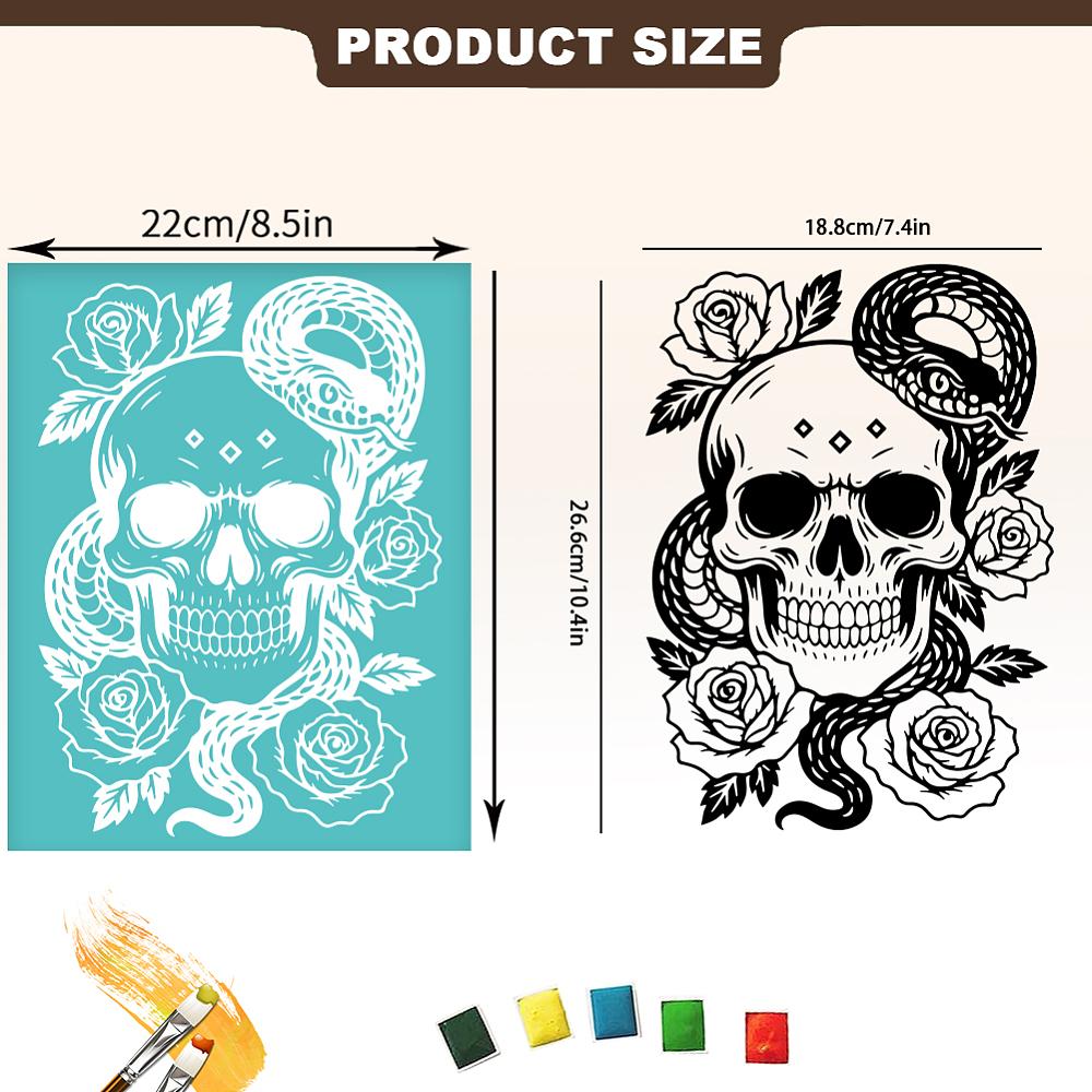2pcs Self-Adhesive Silk Screen Printing Stencil for Painting on Wood DIY Decoration T-Shirt Fabric Skull 220x280mm