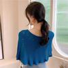 Breathable Knitted Shawl Solid Color Sunscreen Blouse Pullover Neck Guard Cloak Scarf  Spring