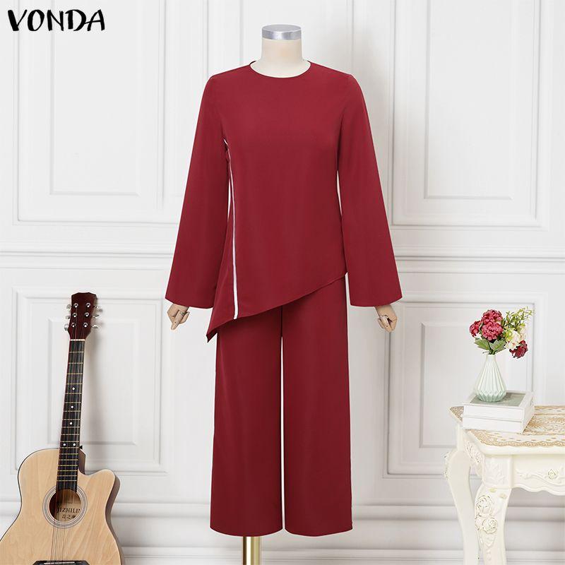 VONDA Элегантные комплекты из двух предметов для женщин: блузка с коротким рукавом неправильного кроя и брюки. Повседневные наряды
