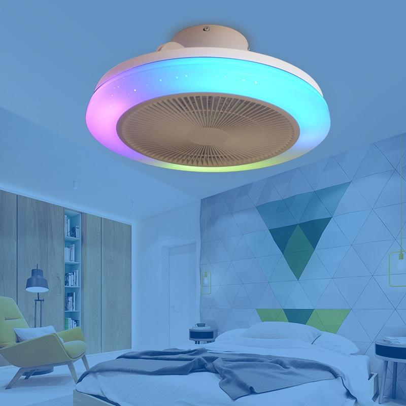 300 Вт Современные RGB LED Потолочные светильники-вентиляторы Управление через приложение и пульт ДУ Вентилятор с 3 регулируемыми скоростями ветра Диммируемый потолочный светильник-вентилятор 48*20 см