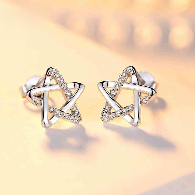 Korean Version of Fashion S925 Silver Five-pointed Star Zircon Cute Personality Creative Student Stud Earrings Female Star Earrings
