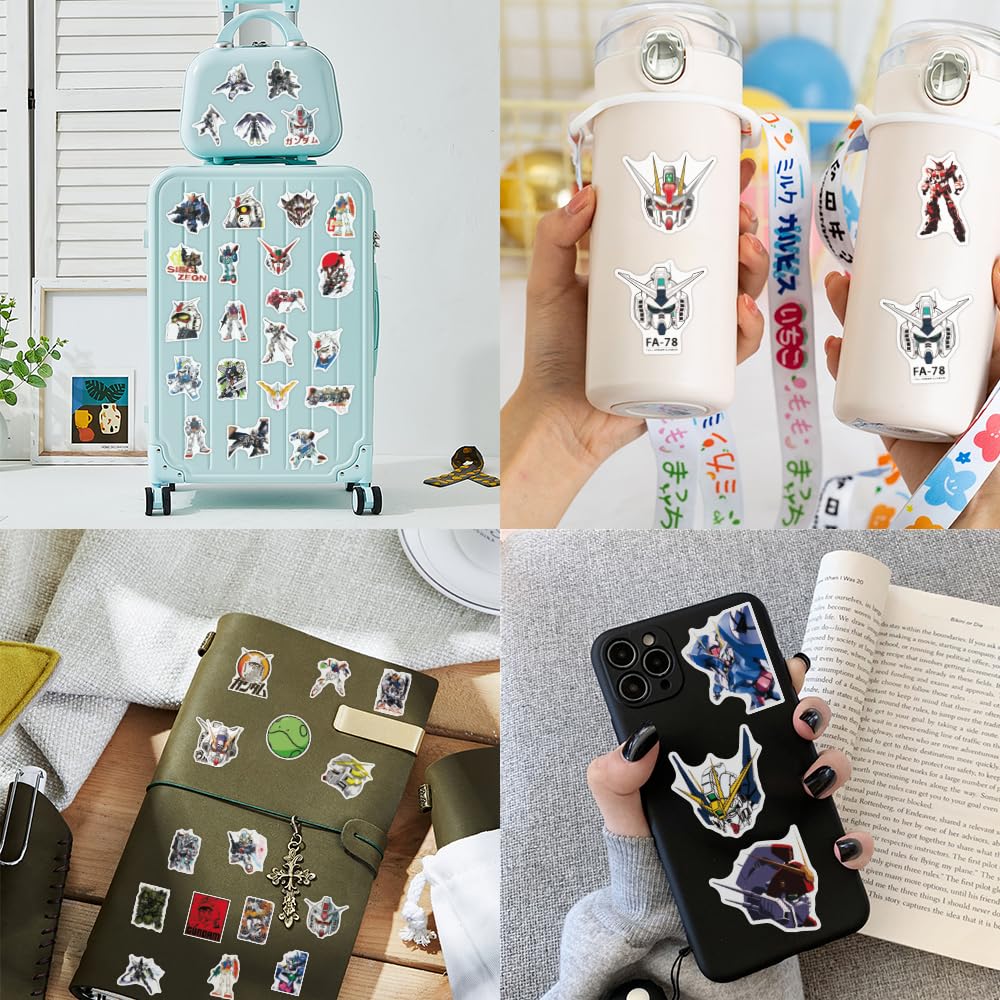 Gundam Sticker Set 50 Pieces Robot Action Figure Robot Sticker Pack Suitable for Laptop Bicycle Helmet Etc.