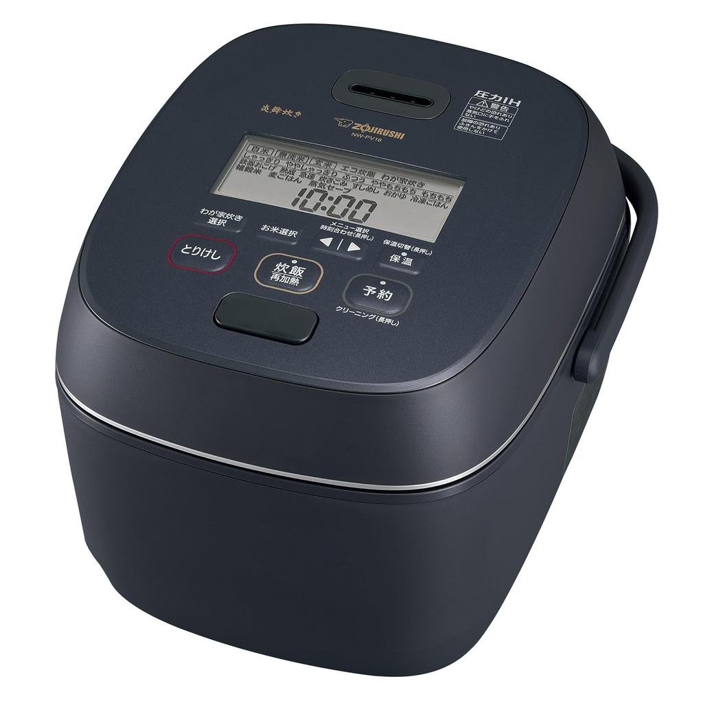 Zojirushi Mahobin Рисоварка с индукционным нагревом и давлением Flame IH, изготовлена в Японии, на плите, объем 1,8 л, тип приготовления, требование 2 точки, черный, NW-PV18-BZ