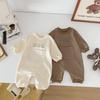 Trendy Long Sleeve Cartoon Romper: Solid Color Baby Onesie for Spring, Autumn, and Winter – Unisex Newborn Outfit