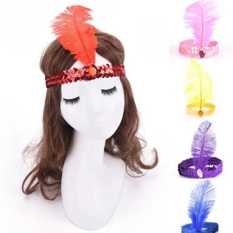 Sequins Feather Crystal Headband Indian Feather Headdress Holiday Party Indian Hairband Fashion Women Hair Accessories
