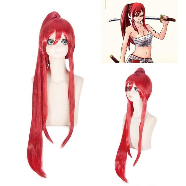 Anime 100CM Gurrenlagann-yoko Cosplay Wigs Red Long Straight Chip Ponytail for Female's Halloween Party Costume Wig Perucas