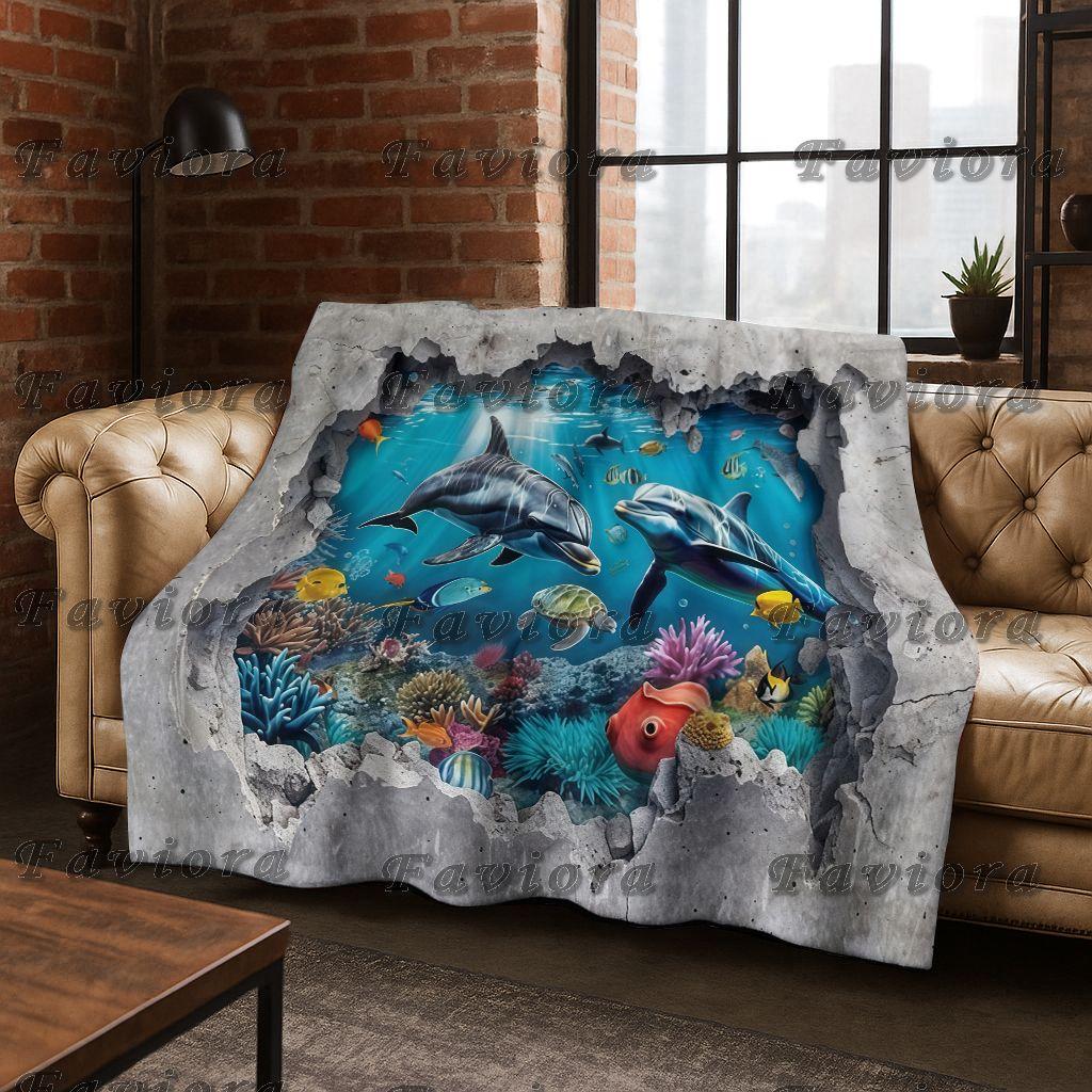 3D Illusion Sea Underwater World Dolphin 2026 New Flannel Blanket,Cozy Soft Throw Blanket for Home Bedroom Bed Sofa Cover Gift
