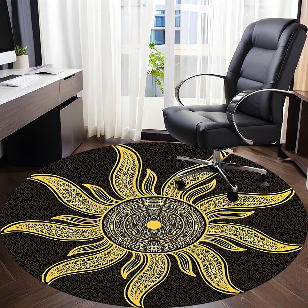 1pc Golden Sun Mandala Chair Carpet for Office, Soft Flannel Throw Mat, Perfect for Office,Holiday Party Decoration Choice yy251113059