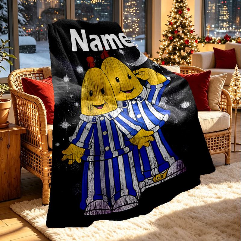 Custom Name Personalized Bananas in Pyjamas Print Blanket, Home Decor, Bedroom, Sofa, Camping, Couch, Gifts for Birthday Christmas