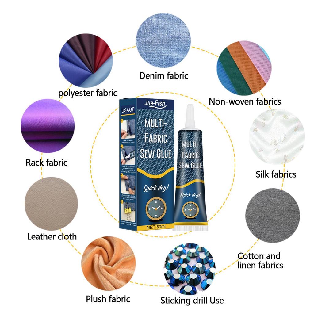 JUE-FISH Fabric Repair Glue for Clothes, Printing, Insoles, Jeans, and Ripped Fabric.
