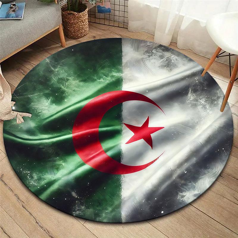 Algeria National Football Team Round Area Rug,Carpet Rug for Living Room Bedroom Sofa Playroom Decor,Non-slip Floor Mat