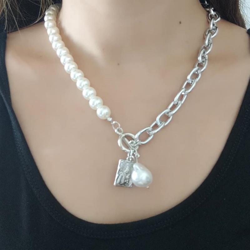 Винтажное барочное жемчужное ожерелье, сплав, портретный квадратный брендовый кулон, женский набор из двух предметов