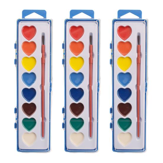 8 Colors Heart Watercolor Washable Water with Brush Valentine's Color Paint Paint Set Day Gifts
