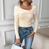Gentle U-neck Off-the-shoulder Knitted Sweater with A Butterfly Twist Design, A Slimming and Form-fitting Long-sleeved Top for Women
