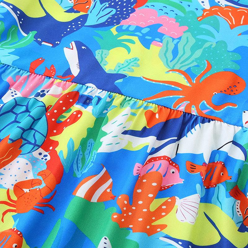 Летнее платье с коротким рукавом для девочек, европейский и американский стиль, круглый вырез, принцесса мода.