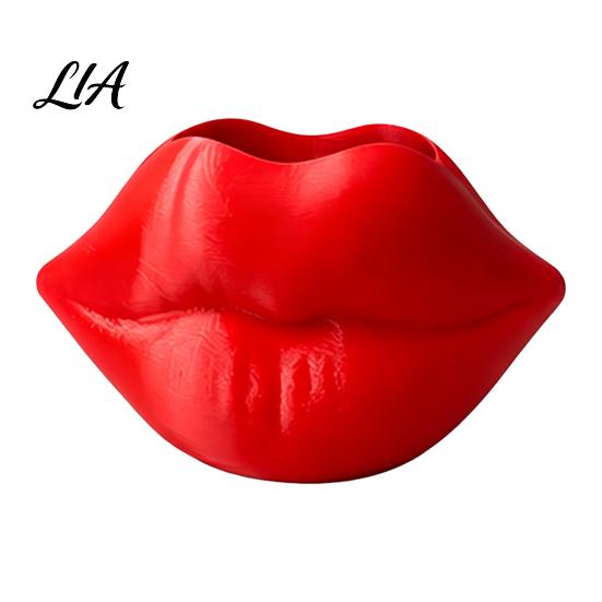 Decorative Beauty Tool Organizer Lip Shaped Storage Holder, 3D Printed Red Sculpture Vase, Artistic Cute Makeup Pencil Cup Desktop for