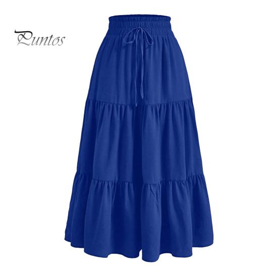 Женская юбка в стиле бохо, эластичная, с высокой талией, регулируемая, с завязками на талии, однотонная, А-силуэт, летняя юбка