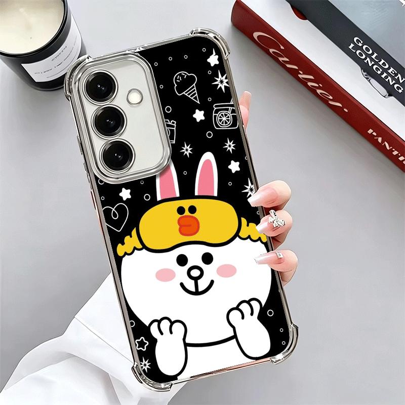 Cartoon Bear B-Browns C-Conys Plating Phone Case For Samsung A17 A07 A37 A57 A16 A56 A15 A55 A14 A54 A13 A53 A26 A36 A25 A35 A24