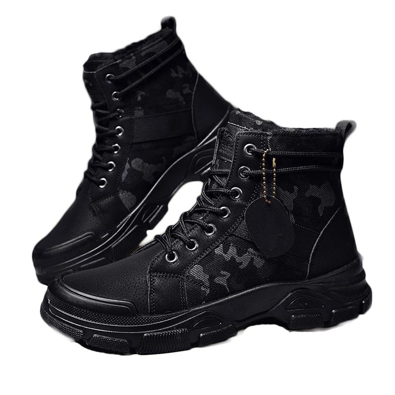 Мужские бархатные зимние ботинки камуфляжного цвета, рабочие ботинки осенне-зимние ботинки martin, обувь с высоким берцем