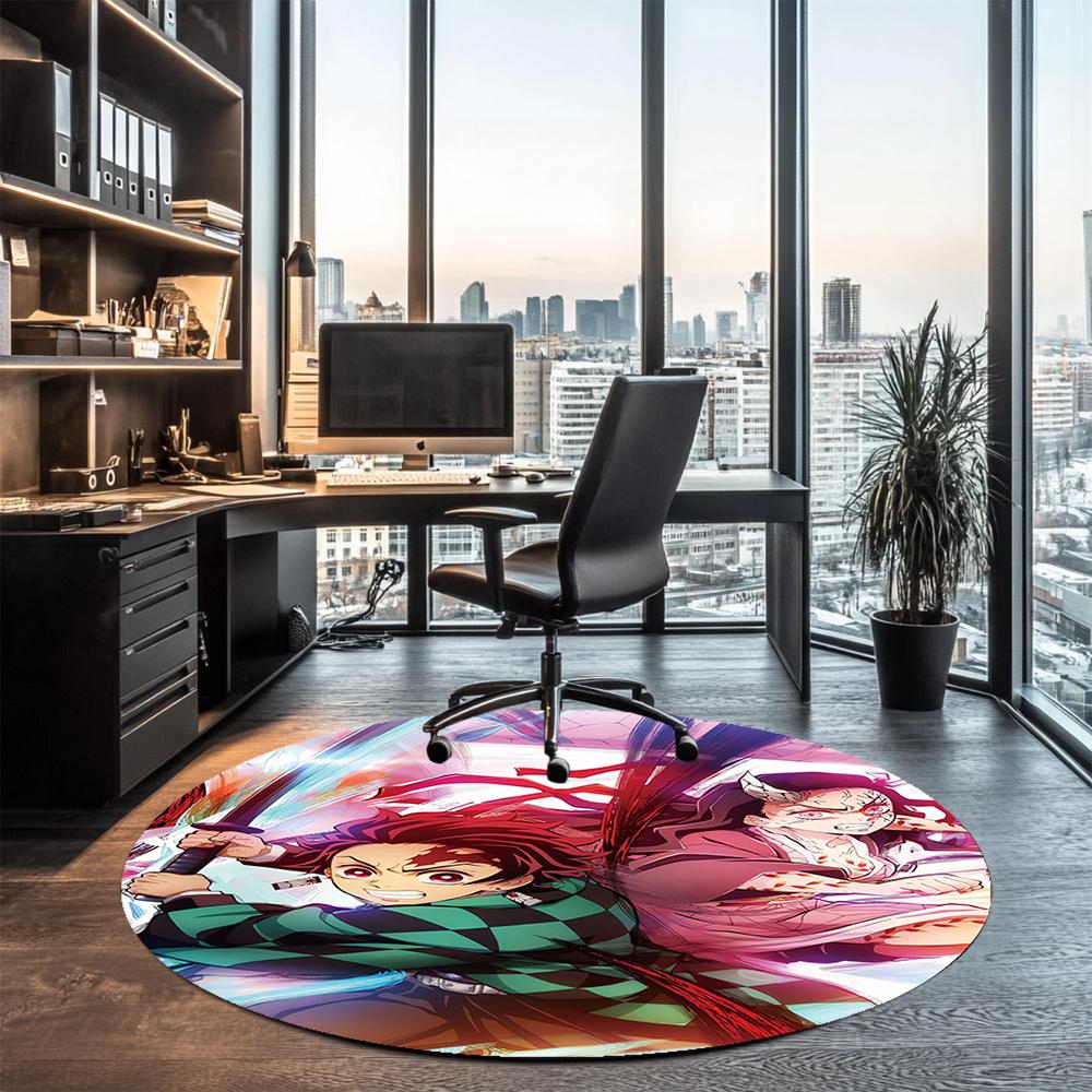 Demon Slayer Printed Round Rug Carpet Chair Rug Area Rug Entryway Doormats,for Office Chair Living Room Bedroom Kitchen Room.