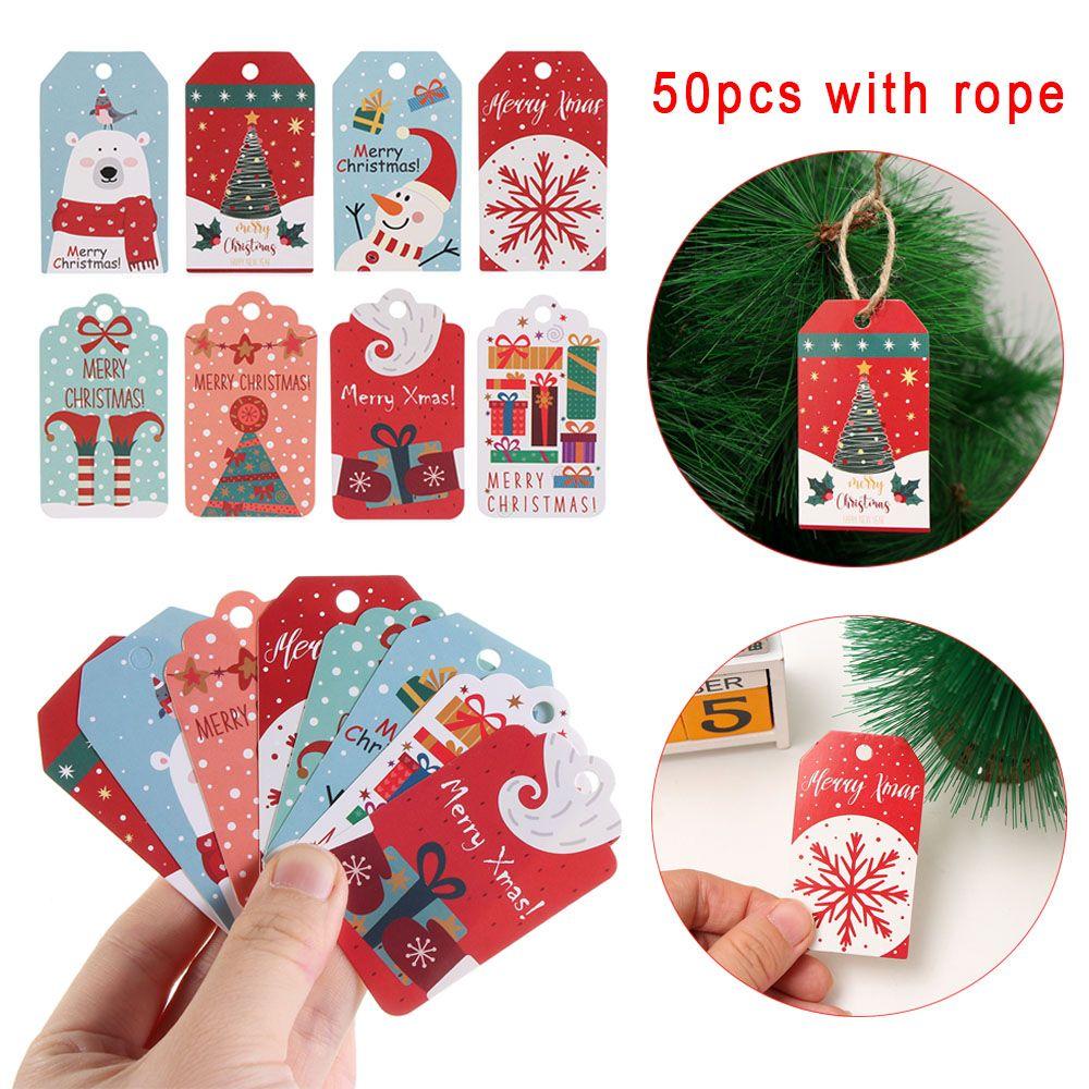 Gift Wrapping with Rope Santa Claus Xmas Decorations Christmas Paper Tags Gift Cards Hanging Label