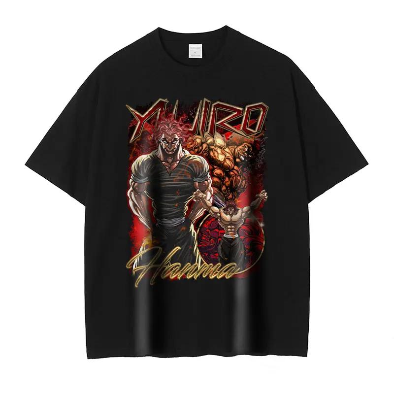 Hanma Yujiro Tshirt Harajuku Vintage Washed Anime T Shirt Streetwear BBaki Unisexga Ogre Oversized Tshirt Harajuku Retro Tops Tees