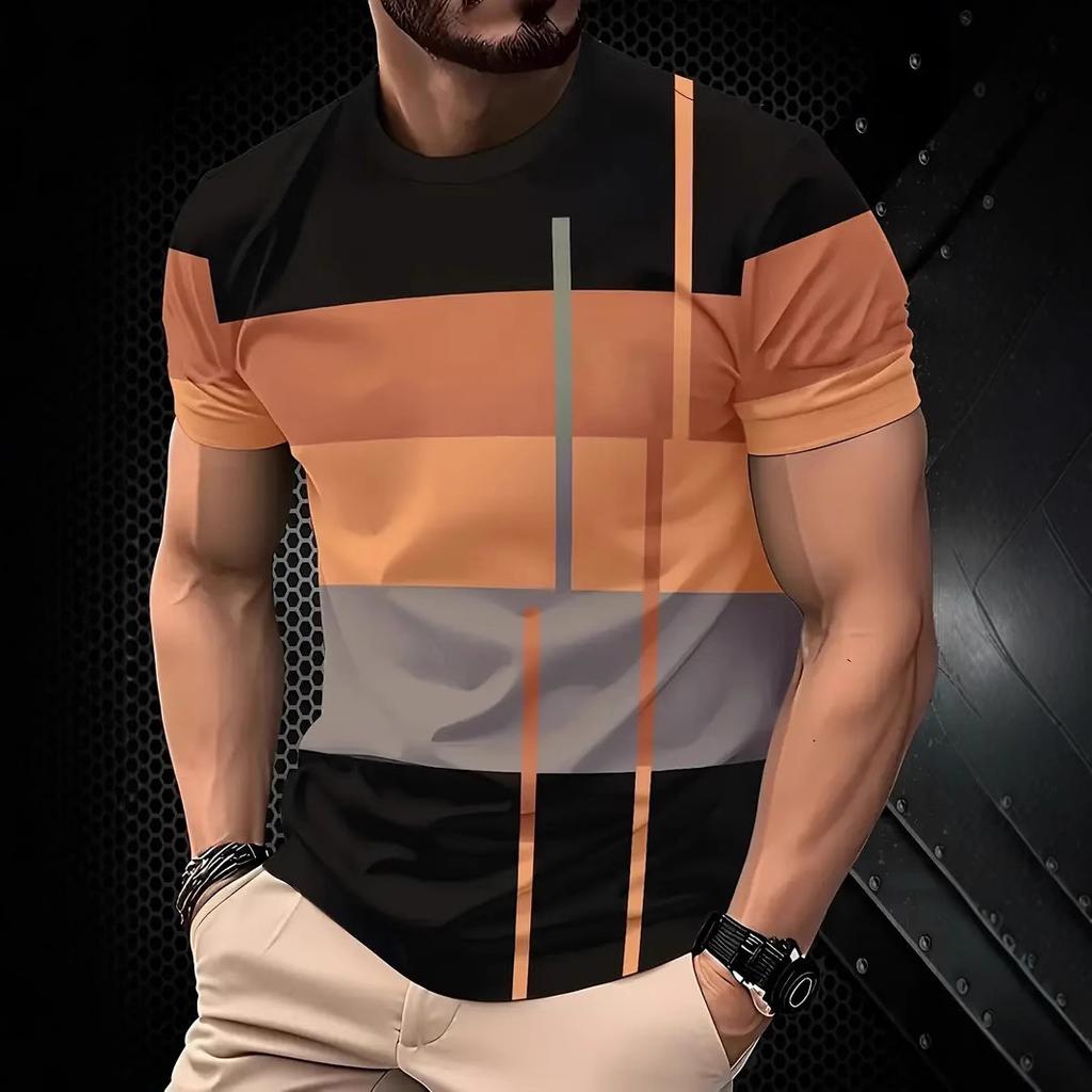 Men'S Fashion T-Shirts Short Sleeve 3D Printed Street Style T Shirt Summer Stripe Graphic Hip Hop Casual Tops