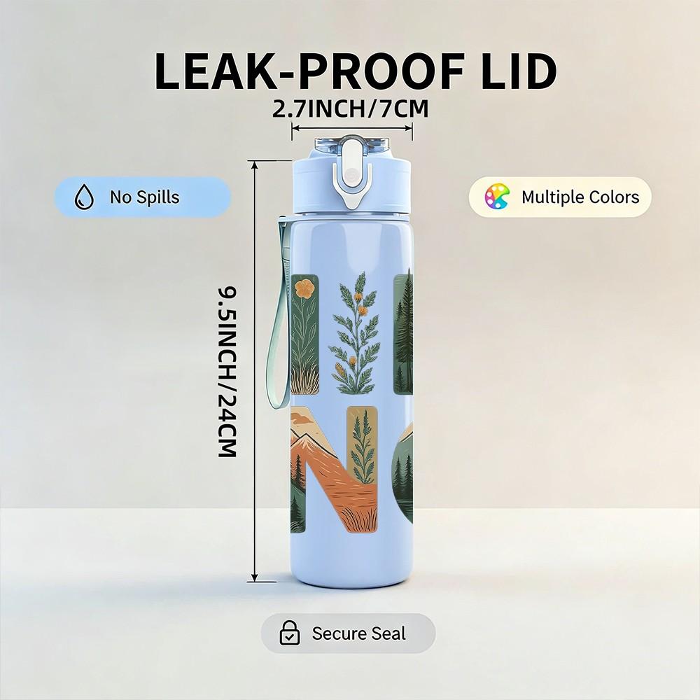 1PC Hiking King Forest Outdoor Print 750ml Color Plastic Sports Water Bottle Leakproof Flip Straw Lid Suitable for Sports Office Home Use