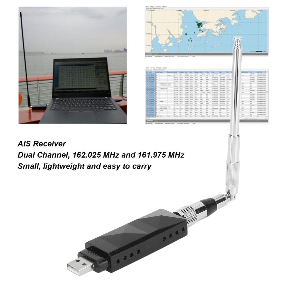Dual Channel AIS Receiver Dual Channel AIS Receiver USB Output with Antenna Stainless Steel Foldable Portable for Boat Marine