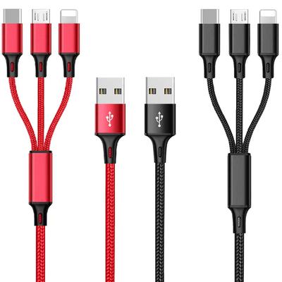 Зарядный кабель Multi USB 3A, 3 в 1, разъем для быстрой зарядки с двумя адаптерами для телефона/Type C/Micro USB, совместимый с планшетами и телефонами