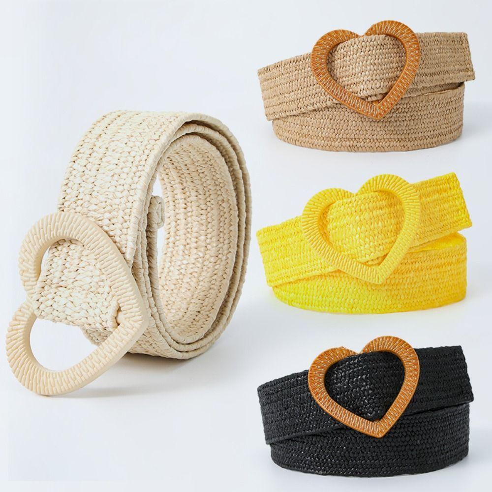 4cm Wide Braided Belt Straw Woven Waistband Sweet Waist Belt