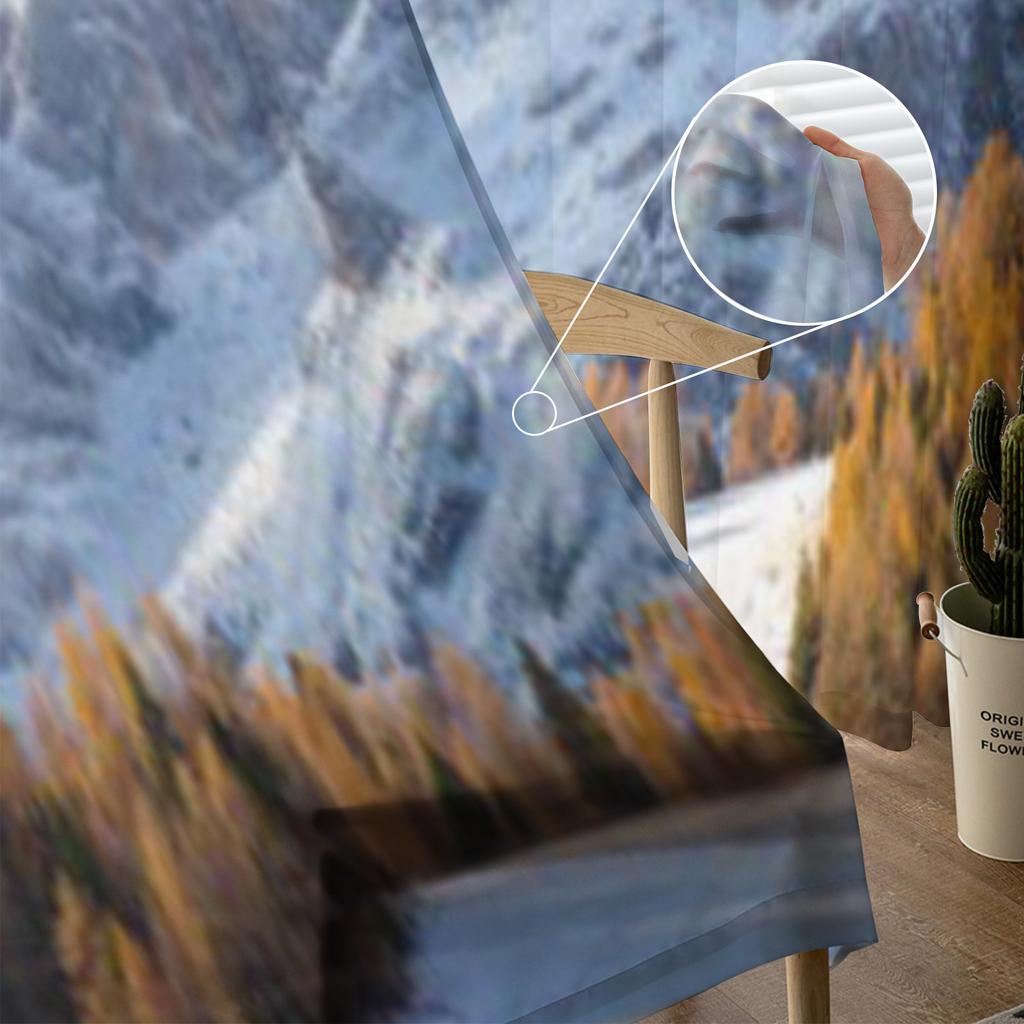 Горы, снежный пейзаж на севере Италии, шифоновые прозрачные шторы для гостиной, спальни, оконная вуаль, тюлевая занавеска