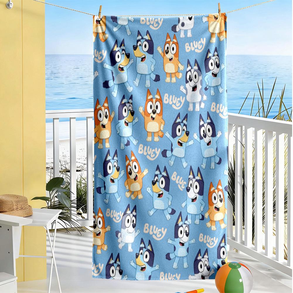 Bluey Adventures Beach Towel Super Soft Microfiber Quickdry Fabric Comfortable Lightweight