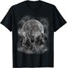 Wolf Pack Howling at Full Moon Graphic Print Short Sleeve Crewneck Cotton T-Shirt for Men