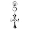 [Shinjuku Gin No Kura] Gothic Cross Drop Earrings (Single Earring) - Cross Stud Stud, Sterling Silver, Simple Lily Design