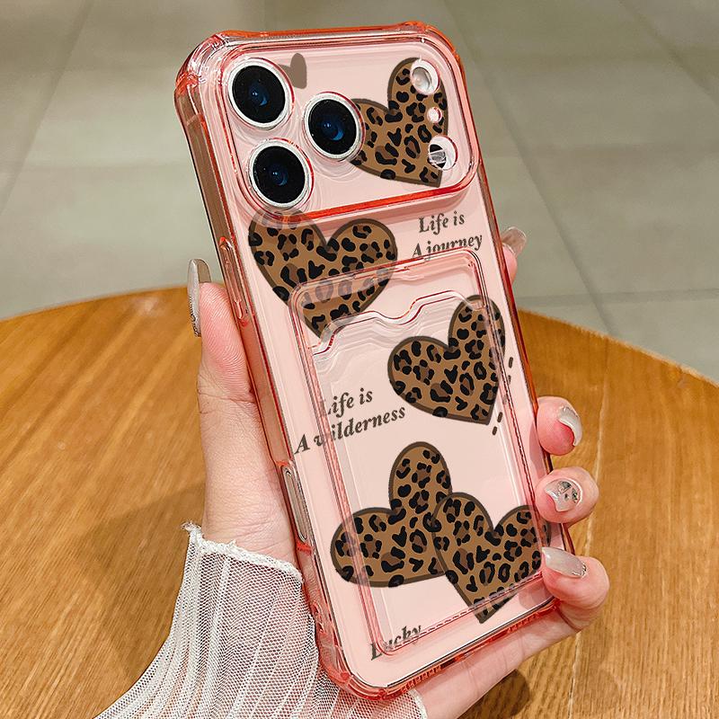 Чехол-кошелек с карманом для карт из ТПУ для iPhone 17 Pro Air 16e 16 15 14 13 Pro Max 12 11, цветной, с узором в виде сердечек, мягкая задняя крышка