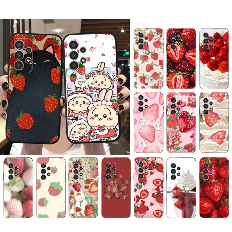 Phone Case For Samsung A17 A55 A16 A56 A35 A15 A53 A54 A33 A34 A25 A05S A52 A52S A07 A26 A06 Strawberry Cat Cartoon