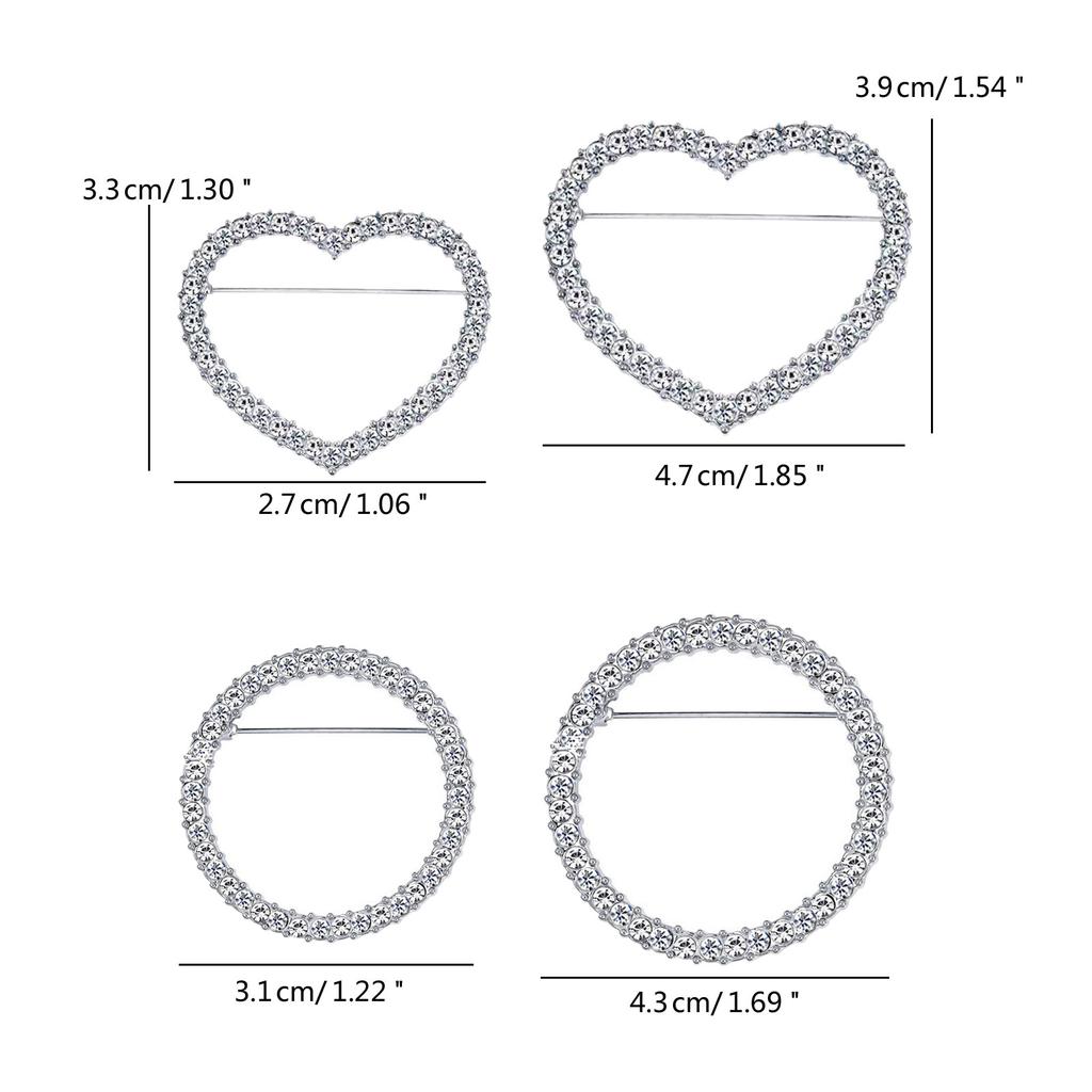 Set of 2 Delicate Alloy Breastpin with Dazzling Crystals Round and Heart Shaped Lapel Pin Women Badge Elegant Accessory