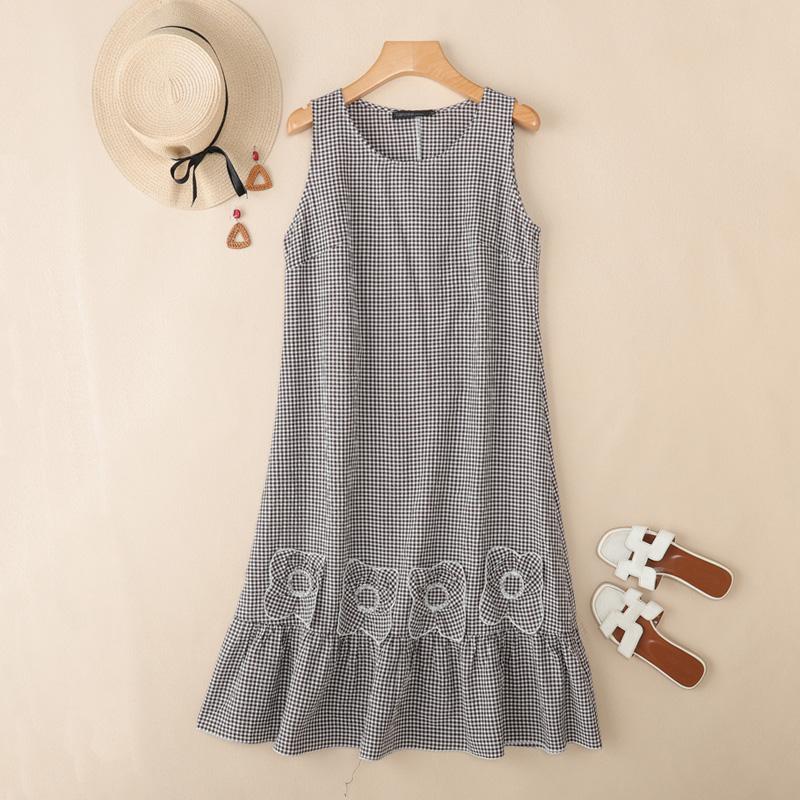 ZANZEA Женское повседневное летнее платье без рукавов с круглым вырезом и принтом в клетку