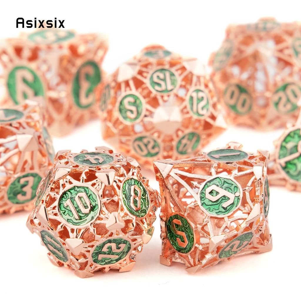 7 шт. красные, зеленые металлические кубики, набор полых металлических многогранных кубиков, подходящий для ролевой ролевой игры, настольной игры, карточной игры