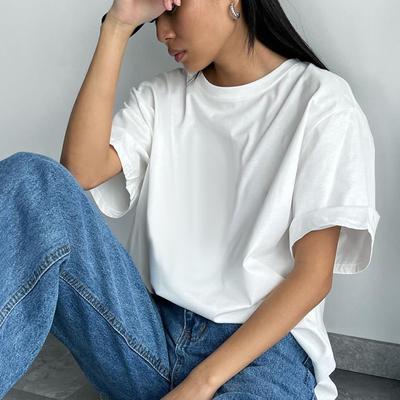 Весенне-летняя однотонная женская свободная хлопковая футболка с короткими рукавами, универсальные простые топы