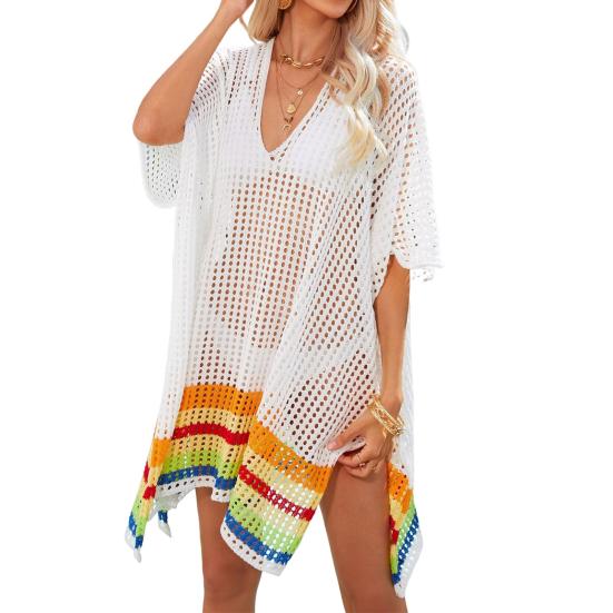 Женская накидка-бикини с V-образным вырезом, рукавами реглан, ажурная, пляжное платье, разрез сбоку