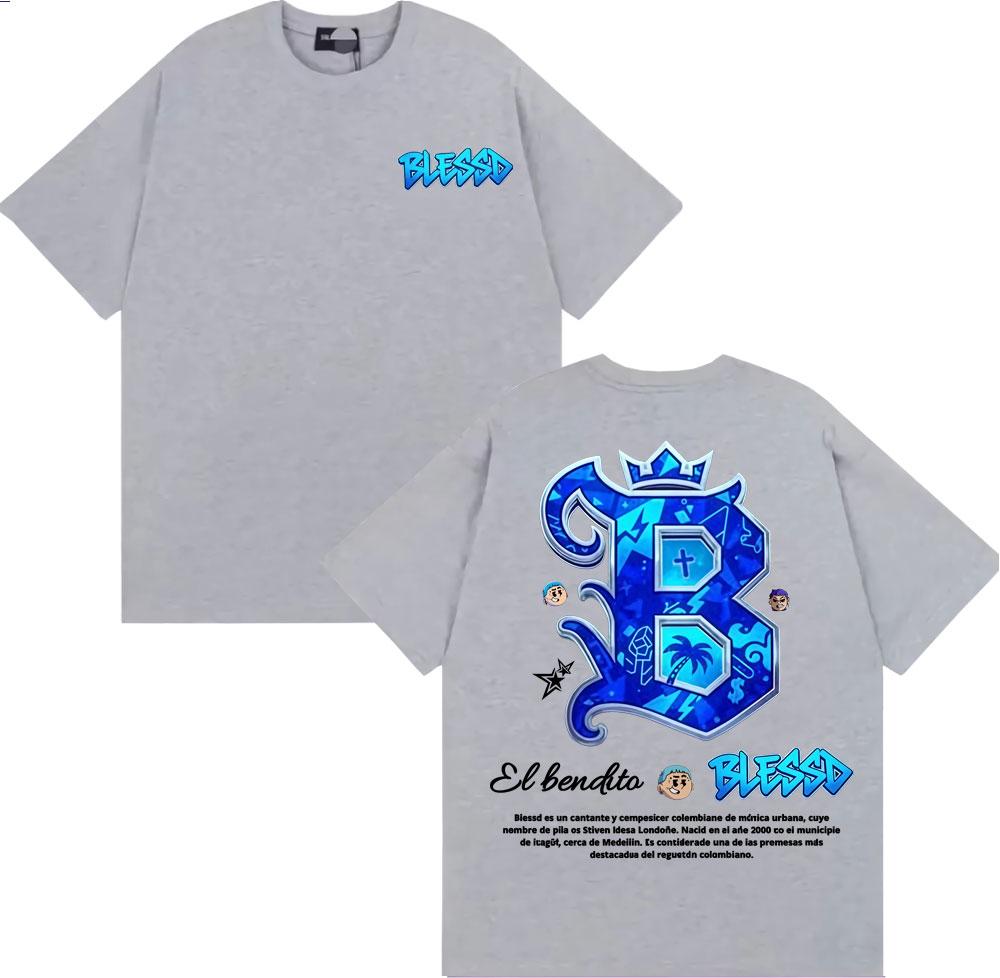 Rapper Blessd El Bendito Logo Graphic T Shirts Unisexs Clothing Harajuku Retro Short Sleeve Tshirt Summer Tops Streetwear T Shirt