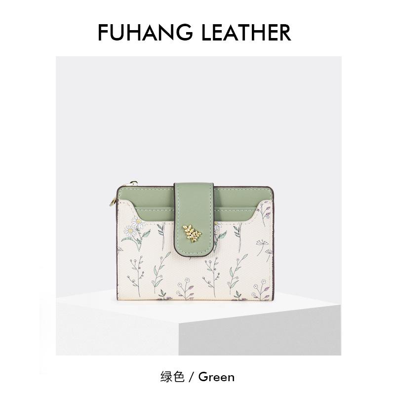 Оригинальный дизайн короткий кошелек Женский высококлассный кошелек для мелочи Студенческий маленький свежий цветок и трава картхолдер интегрированный