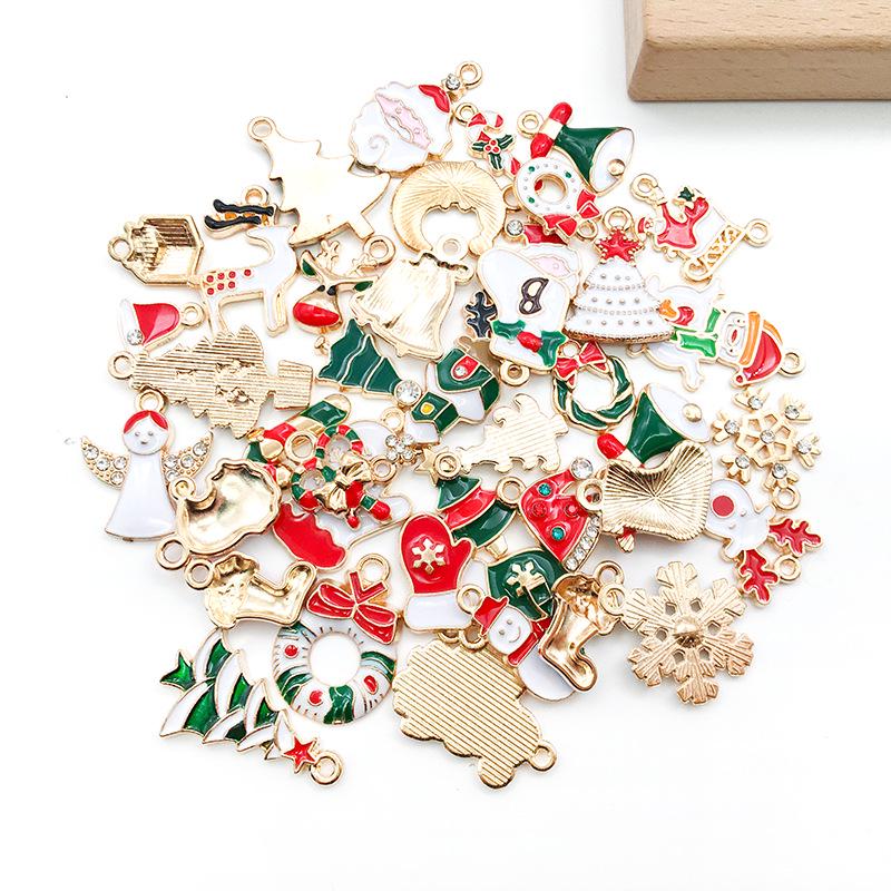 50-Piece Christmas Alloy Enamel Charms Set: Mixed Style DIY Pendants and Dangle Charms.