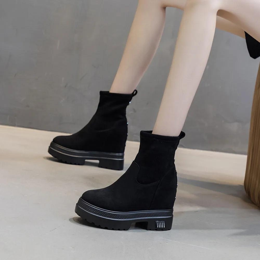 Fashion Inner Height Increasing Women's Boots New Over The Knee Long Boots for Women Thick Soled Willow Nail Elastic Boots Women Shoes