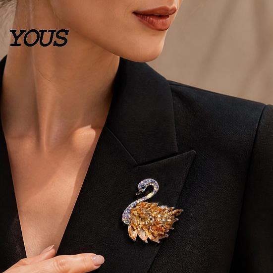 Animal Shaped Jewelry Sparkling Swan Brooch for Women, Rhinestone Decorative Lapel Dazzling Zircon Brooches Pin, Suits Coats Sweaters Fashion